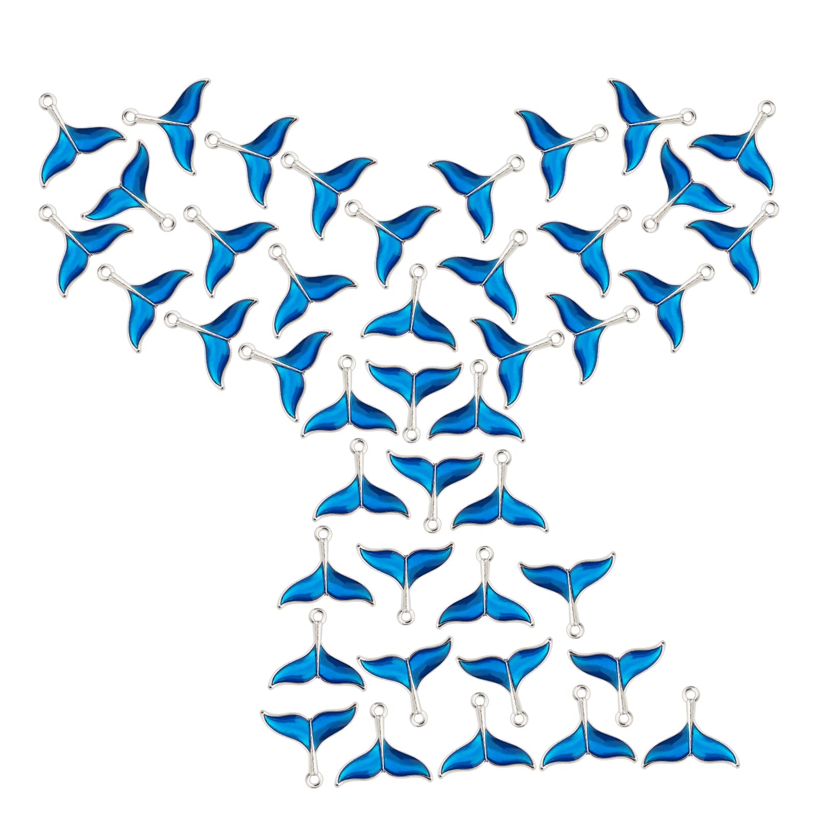 Photo 1 of SUNNYCLUE 1 Box 50Pcs Fish Tail Charm Blue Mermaid Whale Dolphin Fishtail Sea Animals Ocean Alloy Enamel Pendants Silver Plated for Jewelry Making Charms Bracelets Necklaces Supplies