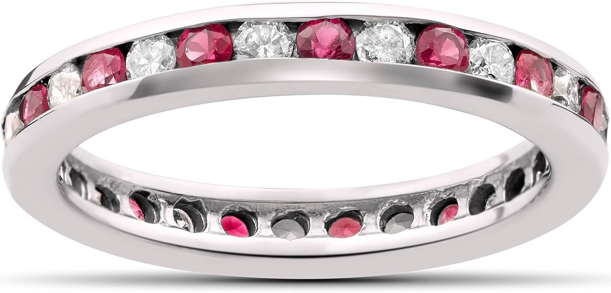 Ruby Diamond Eternity Ring 1 1/2ct Channel Set 14K White Gold Stackble