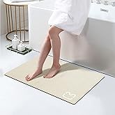 RUERYA Diatomaceous Earth Bath Mat Super Absorbent Diatomite Stone Bath Mats for Bathroom Non Slip Rubber Backed Quick Drying Thin Bathroom Rugs Floor Mat, Machine Washable, 17" x 27.5", Beige