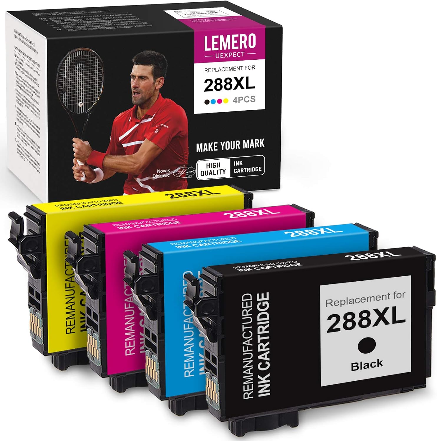 LemeroUexpect Remanufactured Ink Cartridge Replacement for Epson 288 XL 288XL T288XL for Expression Home XP-440 XP-446 XP-430 XP-340 XP-330 Printer (1 Black, 1 Cyan, 1 Magenta, 1 Yellow, 4-Pack)