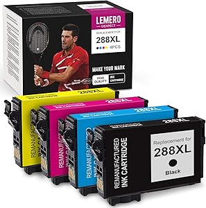 LemeroUexpect Remanufactured Ink Cartridge Replacement for Epson 288 XL 288XL T288XL for Expression Home XP-440 XP-446 XP-430 XP-340 XP-330 Printer (1 Black, 1 Cyan, 1 Magenta, 1 Yellow, 4-Pack)