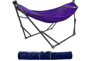 Tranquillo Collapsible Hammock Stand, Folding Camping Hammock and Stand, 600 lbs Capacity Double Hammock Stand for 2 Persons, Heavy Duty Folding Hammock for Indoor Outdoor, Quick Assembly, Purple