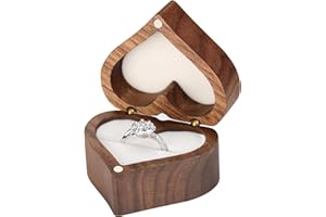 LETURE Wooden Heart Shape Ring Gift Box with Single Slot 2 Slot, Personalized Vintage Wood Jewelry Box for Proposal Engagement Wedding Ceremony Anniversary (White-1 Slot)