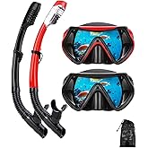 Snorkeling Gear for Adults, Dry Snorkel Mask Set, Scuba Diving Snorkle mask Set Adult, Panoramic Wide View Anti-Fog Dive mask, Swimming Diving Snorkeling Packages