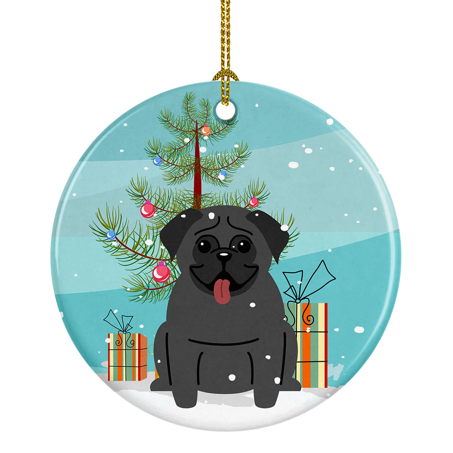 Caroline's Treasures Merry Christmas Tree Pug Black Ceramic Ornament Christmas Tree Hanging Decorations for Home Christmas Holiday, Party, Gift, 3 in, Multicolor