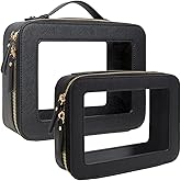 FFpaw Clear Toiletry Bag Set for Women, Transparent Travel Makeup Case Portable Skincare Cosmetic Bag with Zipper Waterproof Makeup Pouch Car Organizers Car Accessories for Essentials (Dual Black)
