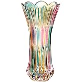 Yuccasly Glass Vase-Colorful Flower Vase Decor for Home Dining Table Centerpiece Office Wedding Holiday Party(Phoenix Tail Pattern)