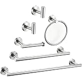 6 Pieces Brushed Nickel Bathroom Hardware Accessories Set Hand Towel Ring 16&amp;23.6 inch Round Towel Bar Silver Toilet Paper Holder Towel Hooks 2 Pieces SUS 304 Stainless Steel,Heavy Duty,Wall Mounted