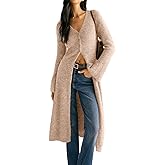 Jenisso Womens V-Neck Button Maxi Cardigan Bell Long Sleeve Open Front Split Breasted Sweater Dress