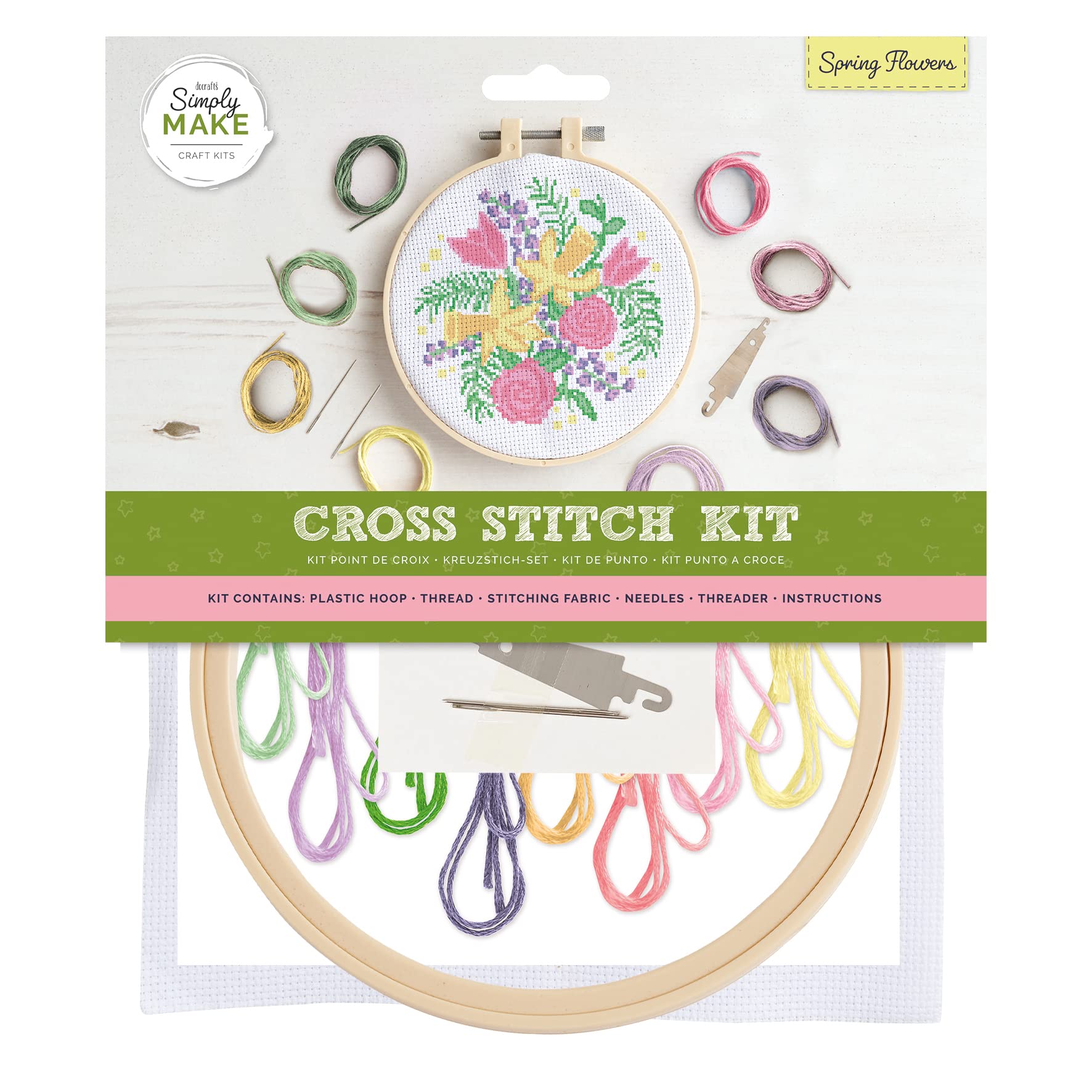 Simply Make Cross Stitch Kit - Spring Flowers Design for Kids and Adults, Including Hoop, Embroidery Thread, Fabric and Needle - Perfect for Adult Crafts and Beginners - Starter Cross Stitch Craft Kit — image 1