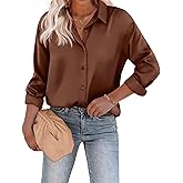Chigant Women's Blouse Satin Silk Shirts Button Down Shirts Casual Loose Long Sleeve Office Work Tunic Tops