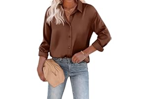 Chigant Women's Blouse Satin Silk Shirts Button Down Shirts Casual Loose Long Sleeve Office Work Tunic Tops