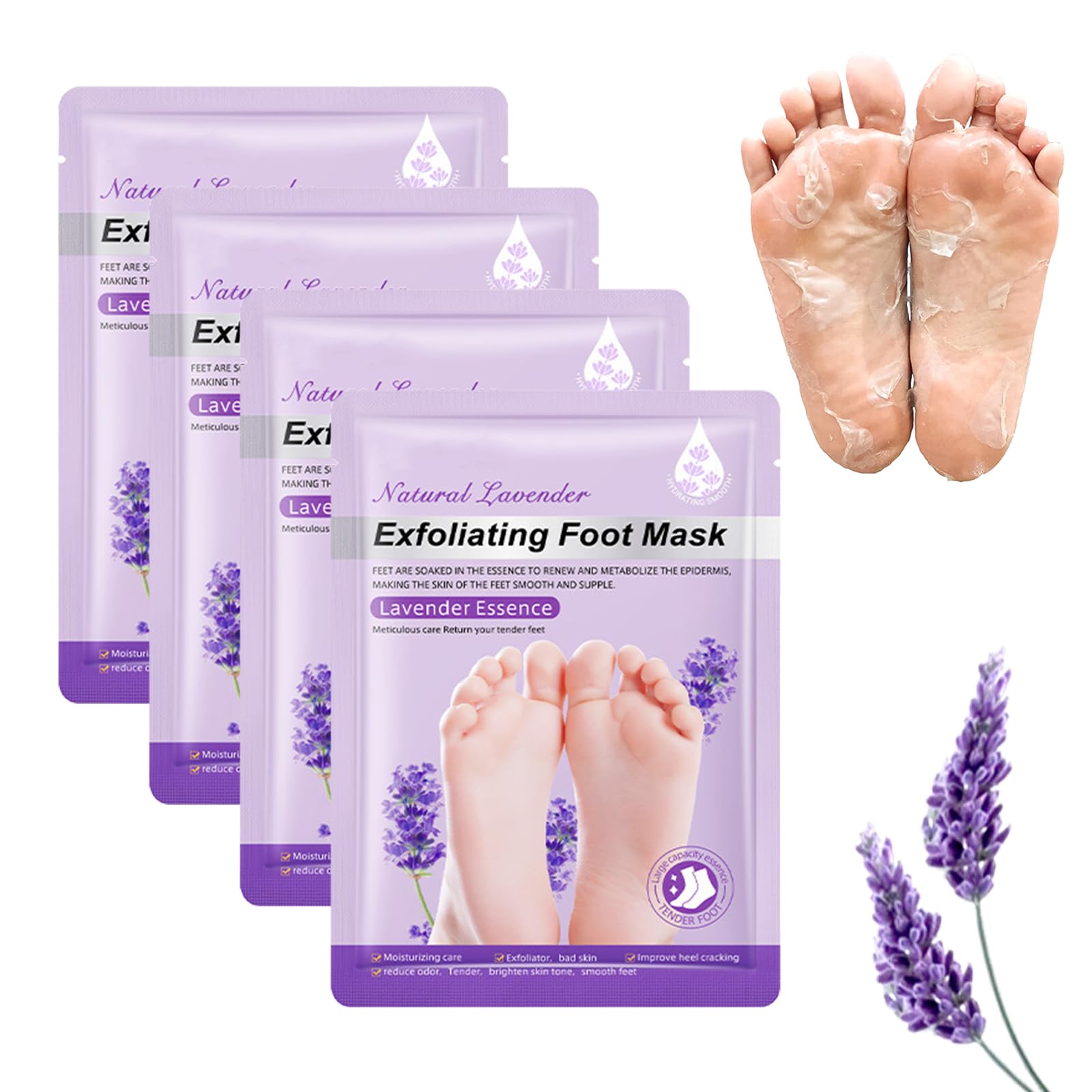 FunnAura 4PCS Foot Peel Mask for Hard Skin, Feet Exfoliating Peeling Mask Callus for Men Women