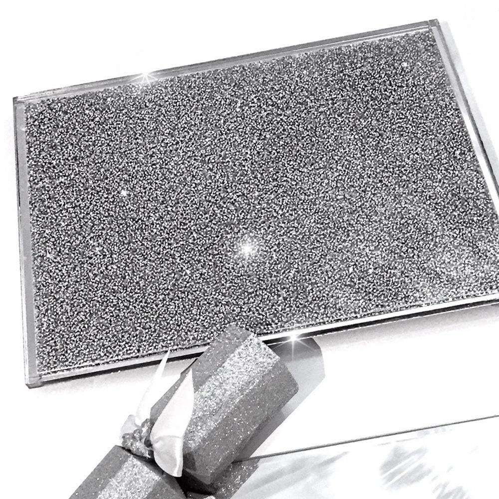Touch of Vogue® Crushed Diamond Silver Crystal Chopping Board Glass Worktop Saver Chopping Board Heat Resistant Toughened Glass Kitchen Worktop Saver 30x40cm, (Silver)