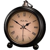 Hdisha Vintage Alarm Clock, 5" Silent Non Ticking Snooze Analog Small Clock | Battery Operated Old Fashioned Desk Clock Decor with Night Light for Bedroom, Bedside, Living Room, Room, Gift Clock (Roman)