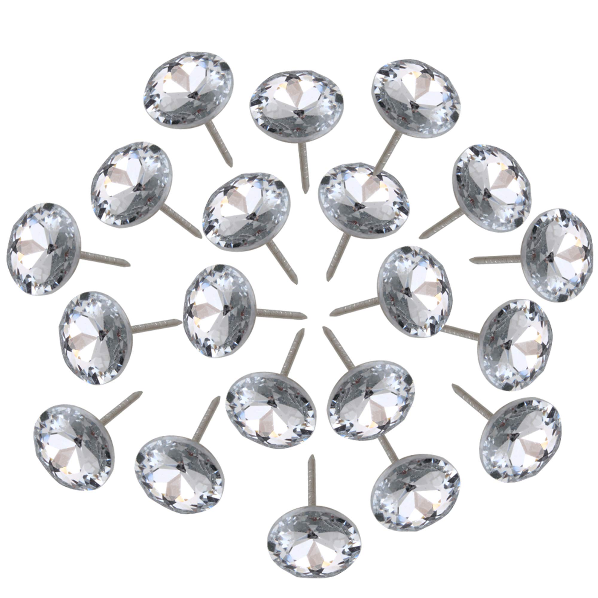 Mxfans 20pcs Crystal Upholstery Nails Tacks Pins 20mm Silver Gem Flower Sofa Wall Decor