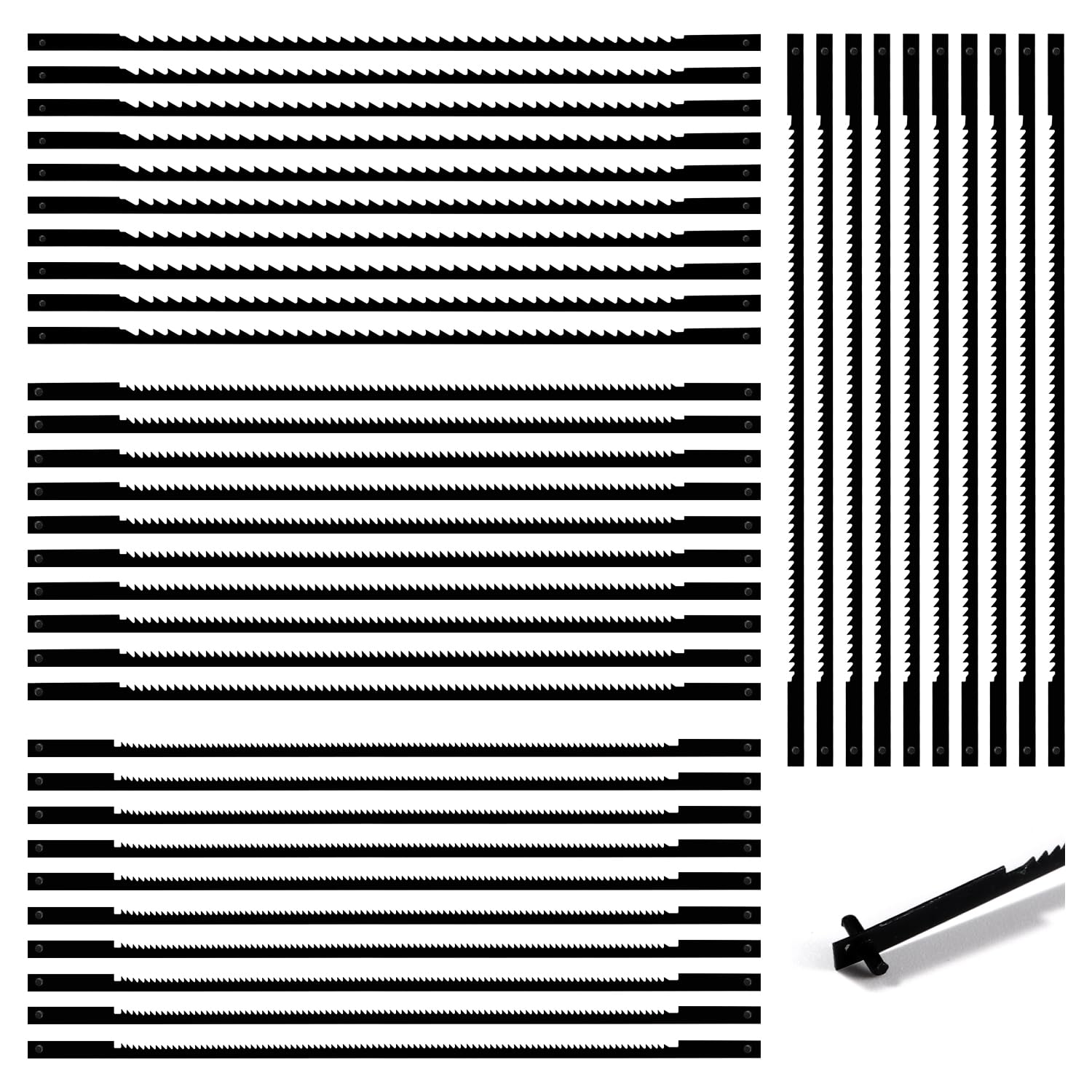 VooGenzek 40 PCS Scroll Saw Blades Set, 10/15/18/24 Teeth Carbon Steel Coping Saw Blade, Pinned Scroll Saw Blade, for Sawing Wood, Plastic, Foam, Soft Metals, 10 Pieces of Each Size