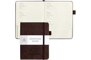 DAOFARY Password Book with Alphabetical Tabs - Small Password Keeper Book (5.6 * 4.3 in) with Inner Pocket, Hardcover Password Keeper Notebook for Log Internet Website Information (Dark Brown)
