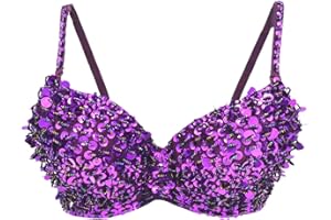Anlydia Women's Sparkle Glitter Bra Top Rave Dance Belly Dancing Crop Tops Costume Clubwear