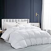 Luxurious White Solid Heavy Weight, California King Size Goose Feathers Down Comforter for Winter Weather Duvet Insert, Premium Baffle Box, 100% Egyptian Cotton Cover, 80 oz. Fill Weight