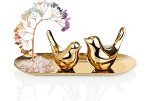 ZenBless 7 Chakra Healing Crystal Tree Ceramic Birds Statues Gifts for Women, Home Decor, Yoga Meditation Zen Spiritual Room 