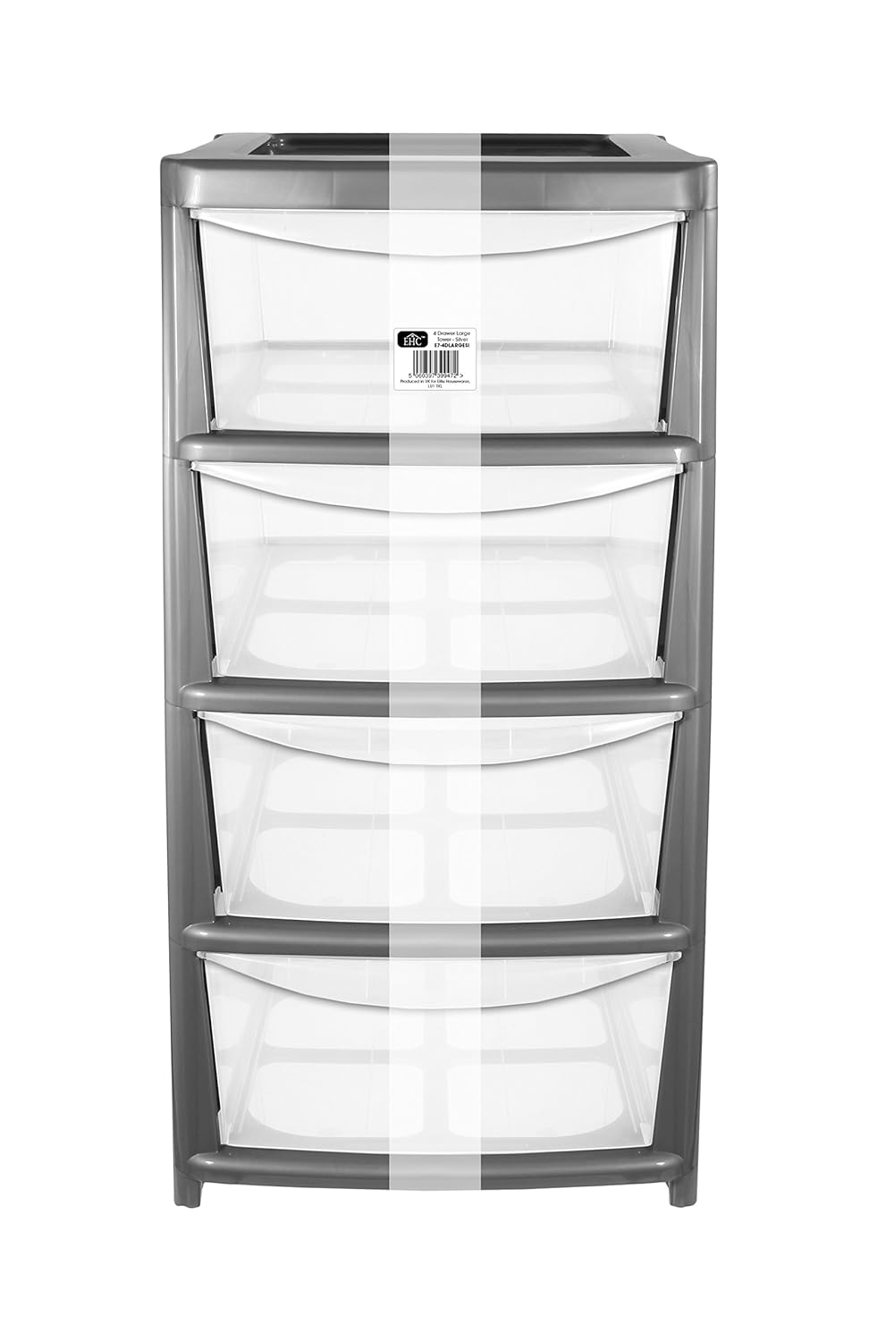 EHC Large 4 Drawer Tower Plastic Storage Unit, Silver Amazon.co.uk
