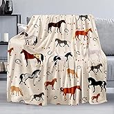 Horse Throw Blanket Gift, Soft Warm Fuzzy Plush Blanket, Smooth Cozy Flannel Blanket for Bed/Couch/Camping (60"x50", Cartoon Horse)