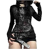 Grunge Shirts Emo Clothe Teen Girls Vintage Graphic Tee Y2k 2000s Goth Top Women Mcbling Long Sleeve Streetwear