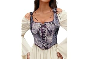 Scarlet Darkness Corset Tops For Women Renaissance Lace Up Floral Overbust Boned Bustier Bodice