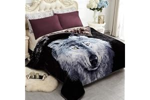 JYK Korean Faux Mink Fleece Blanket, 5 LB - 2 Ply Reversible 520GSM Silky Soft Plush Warm Blanket for Autumn Winter (Queen, Dark Wolf/Wolf)