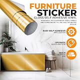 vgoltd Gloss Self-Adhesive Vinyl Wrap 60 x 1000 cm Gold Furniture Sticker view 2