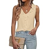 LUXVEER Women's Dressy Casual Blouses Sleeveless V Neck Ruffle Tank Tops 2026 Trendy Summer Ladies Business Work Shirts