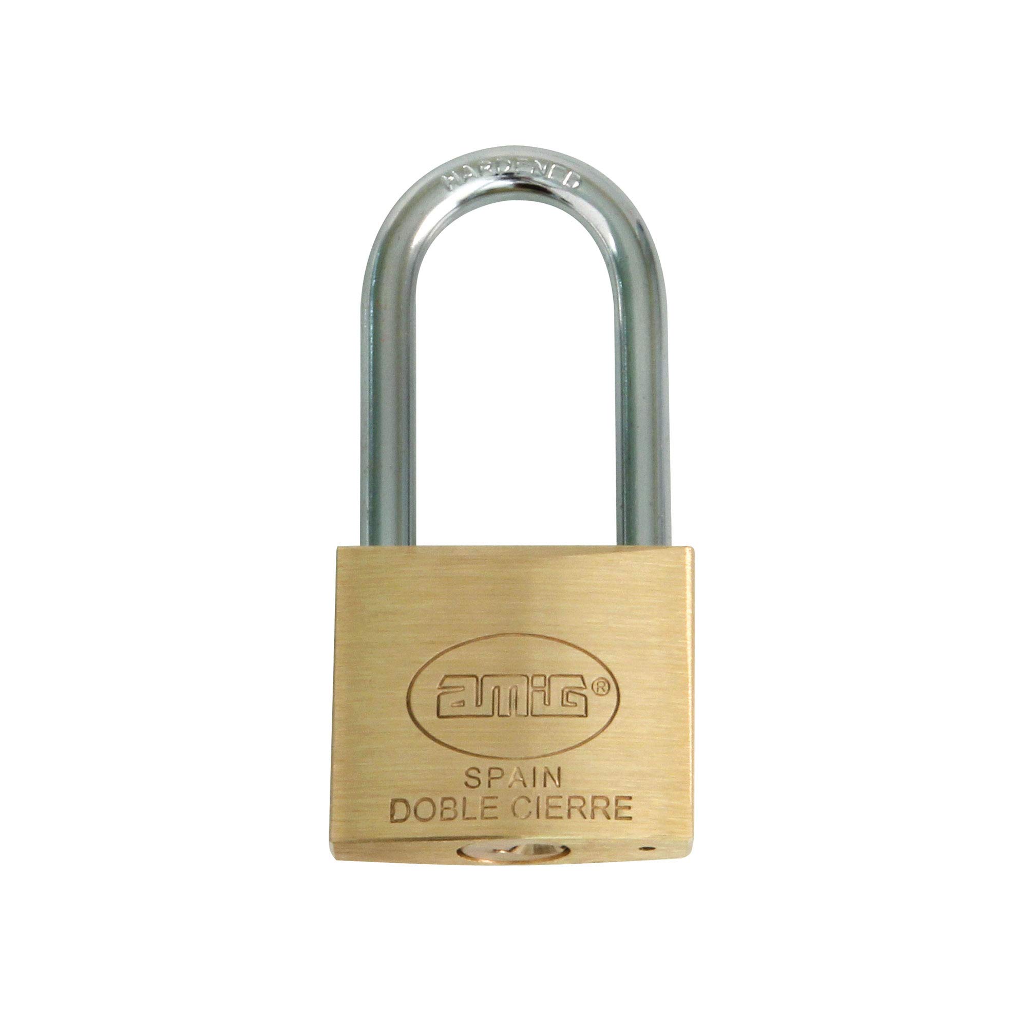 amig - Security Padlock - Includes 2 Keys - Long arc - Brass and Treated Steel arc - for Gym lockers, Doors, cabinets, suitcases, Backpacks - Double Lock - Width: 50 mm