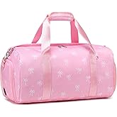 Girls Bow Duffle Bag, Pink Girls Women Dance Sports Gym Ballet Bag with Wet & Shoe Compartments for Travel Overnight Sleepover Weekender Carry On with Trolley Sleeve