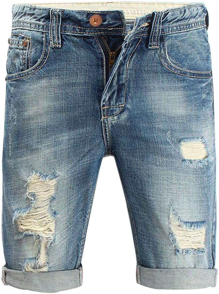 Liangpin Men's Ripped Denim Shorts Distressed Jeans Light Washed