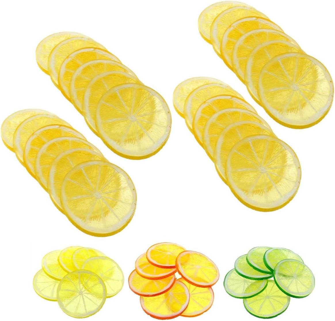 HKBAYI 24PCS/Lots 5cm Mini Simulated Lemon Sheet Plastic Fake Artificial Fruit Model Wedding Decoration DIY Party Kitchen Crafts (Yellow)