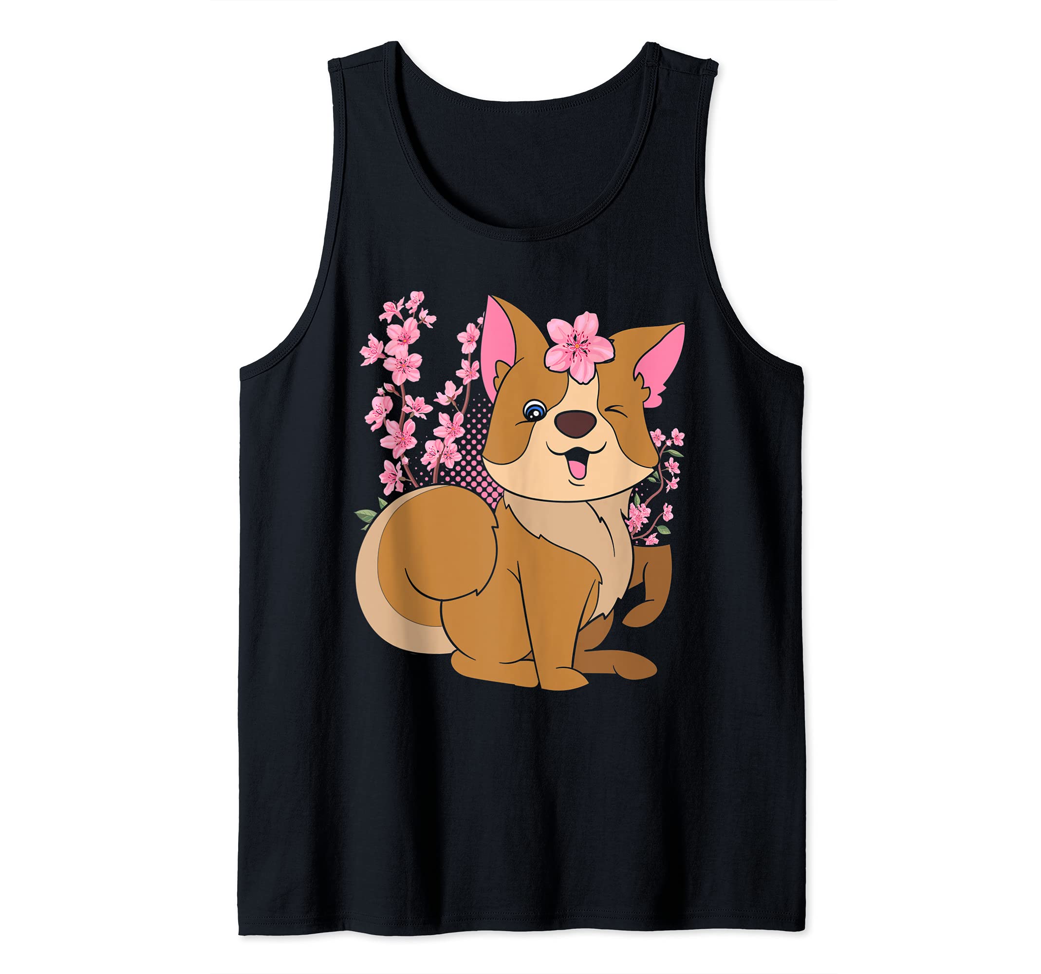 Cherry Blossom Japan Dog Kawaii Pet Animal Sakura Shiba Inu Tank Top