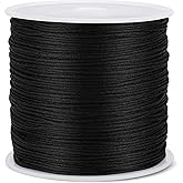 0.8MM 110 Yards Black Nylon Cord, Wind Chime Cord for Bracelet Necklace Jewelry Making, Satin Nylon String for Beading Thread Rattail Macrame Kumihimo Crafts Chinese Knotting