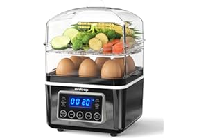 EVOLOOP 2 Tiers Electric Food Steamer for Cooking, 4 QT Digital Multi Vegetable Steamer with BPA-Free Stackable Baskets, Rapid Egg Cooker Egg Steamer with Auto Shut-Off, Ideal for Veggies, Seafood, Rice