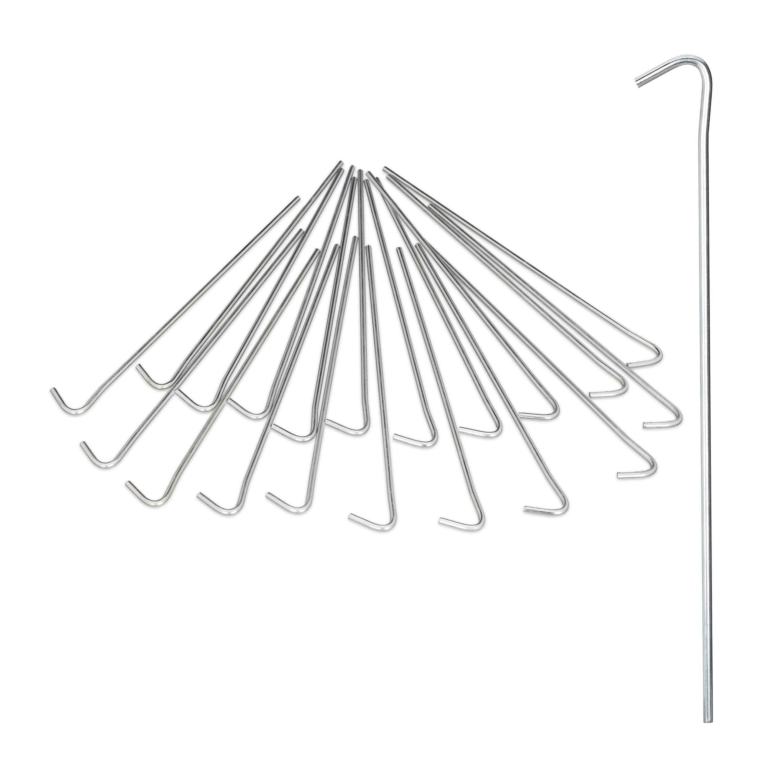 Relaxdays Set of 20 Steel Tent Pegs, Camping Tent Stakes, Ground Tent Anchoring, Barbs, Ground Anchor 22 cm, Silver