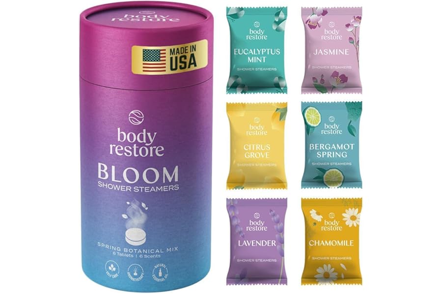 Body Restore Shower Steamers Aromatherapy 6 Pack – Christmas Stocking Stuffers, Birthday Gifts for Women, White Elephant, Relaxation, Self Care for Men – Bloom