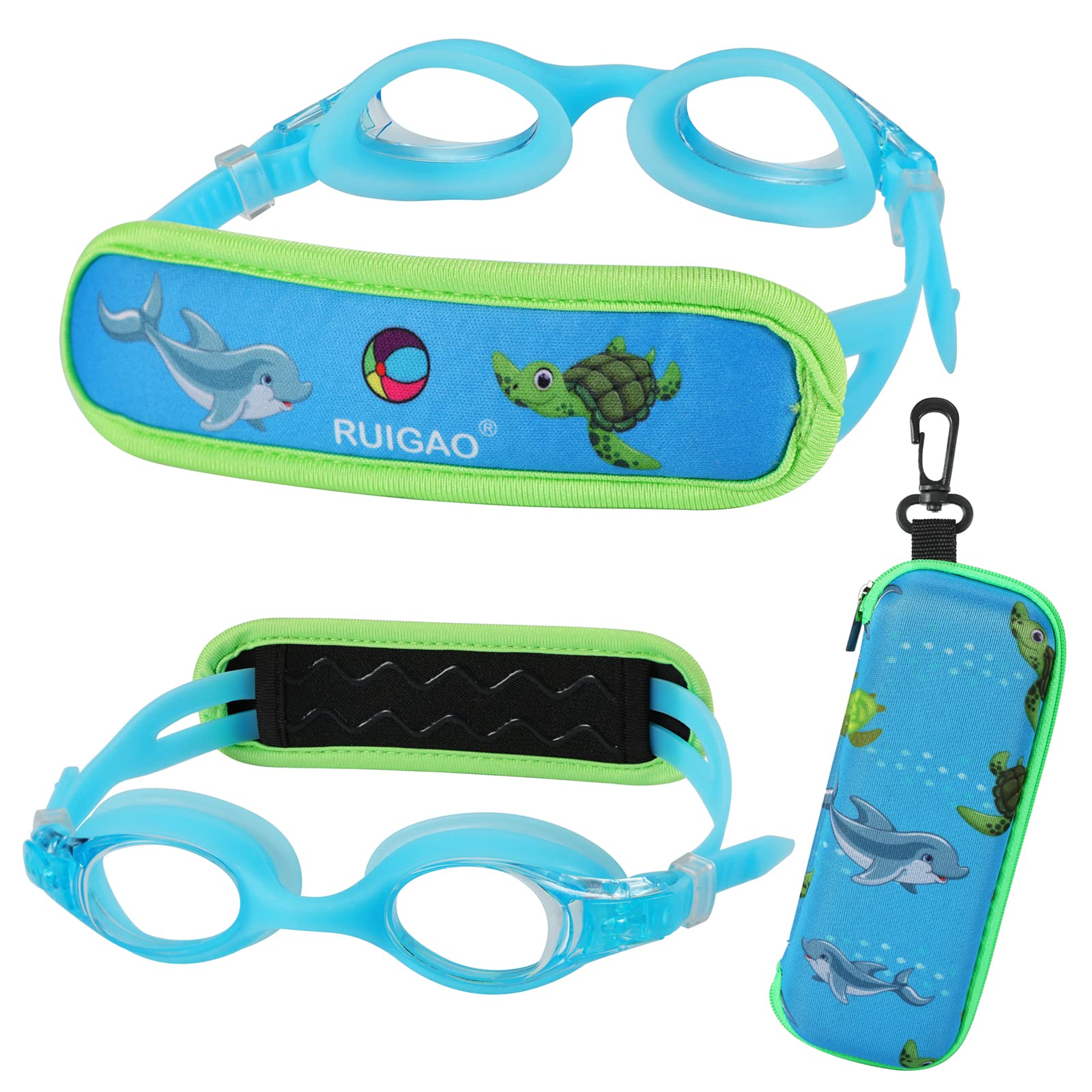 RUIGAO Toddler Swim Goggles Age 2-5, Toddler Goggles No Hair Pull Strap, Kids swimming goggles with Case (Toddler Goggles - Blue)