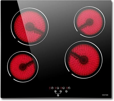 NOXTON Ceramic Hob 4 Zone Built-in 60cm Touch Control Black Glass