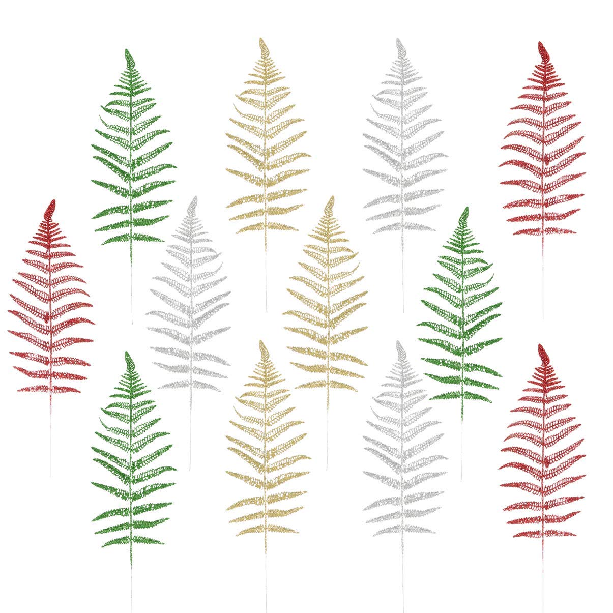 NUOBESTY 12pcs Christmas Leaves Simulation Glitter Christmas Decorative Leaves Plastic Plants for Party Festival Decor Ornament