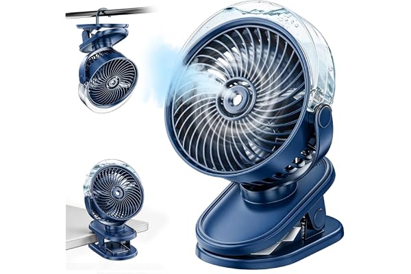 Stroller Fan with Misting, 6000mAh Rechargeable Clip On Fan, USB-C Fast Charging, 4 Speeds & 2 Mist Modes – 360° Swivel Head,