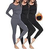 Winvote 3 Sets Thermal Underwear for Women Set Long Johns Fleece Lined Soft Cold Weather Warm Base Layer Winter Top Bottom