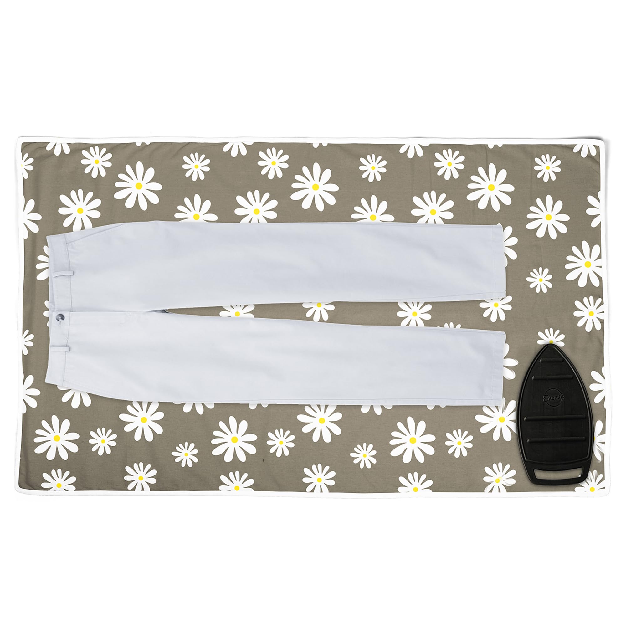 Encasa XO Ironing Mat/Pad (120x70 cm) with 3mm Padding & Silicone Iron Rest for Steam Pressing on Tabletop or Bed - Heat Resistant, Portable, Quilting & Travel Blanket - Daisy Grey