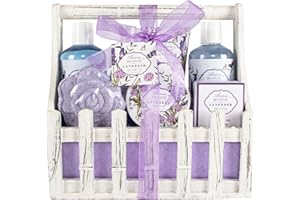 ARIOSEMONDE Bath Spa Basket Gift Set, with Lavender & Jasmine Scent, Home Spa Gift Basket Kits for Women, Includes Body Lotion, Shower Gel, Bath Salts, Bubble Bath, Body Mist, Bath Soap, Bath Bom