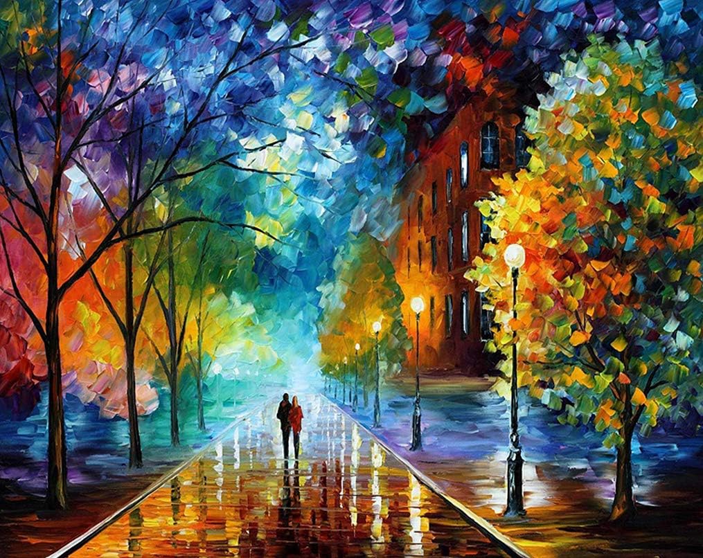Suntown Paint by Numbers 16 x 20 inches Canvas DIY Oil Painting with 3 Brushes and Acrylic Paints for Adults Beginner and Kids - Romantic Street (Without Frame)