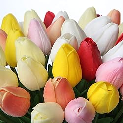 20 Pcs White Tulips Artificial Flowers Real Touch